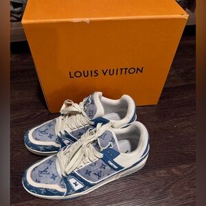 Louis Vuitton Denim Blue and White monogram, trainers sneakers, men’s size 10